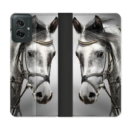 Housse cuir portefeuille Pour Motorola G55 5G Animal Cheval Blanc