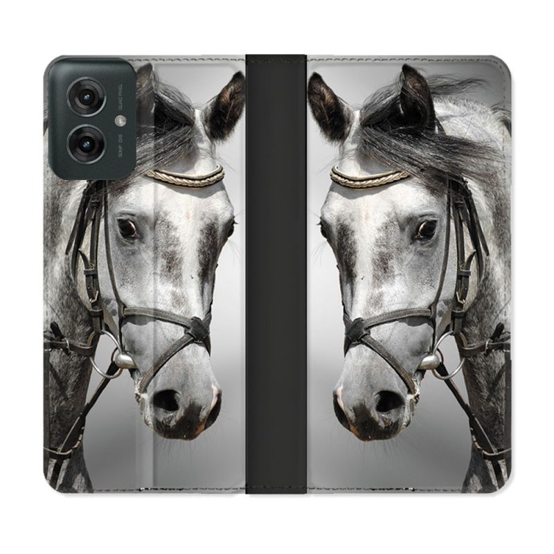 Housse cuir portefeuille Pour Motorola G55 5G Animal Cheval Blanc