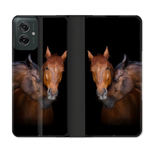 Housse cuir portefeuille Pour Motorola G55 5G Animal Cheval Marron