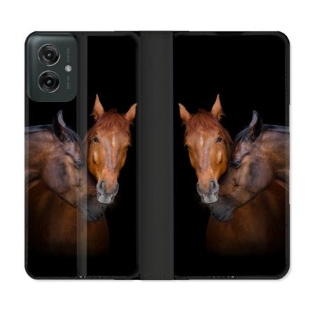 Housse cuir portefeuille Pour Motorola G55 5G Animal Cheval Marron