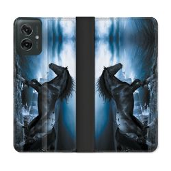 Housse cuir portefeuille Pour Motorola G55 5G Animal Cheval Noir