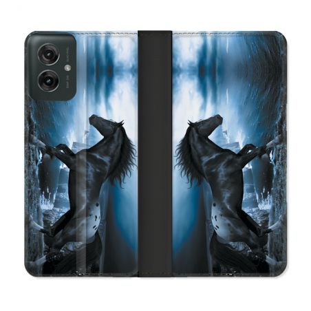 Housse cuir portefeuille Pour Motorola G55 5G Animal Cheval Noir