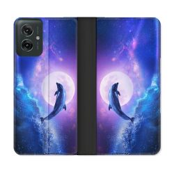 Housse cuir portefeuille Pour Motorola G55 5G Animal Dauphin Vague