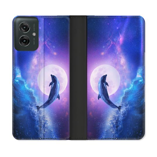 Housse cuir portefeuille Pour Motorola G55 5G Animal Dauphin Vague