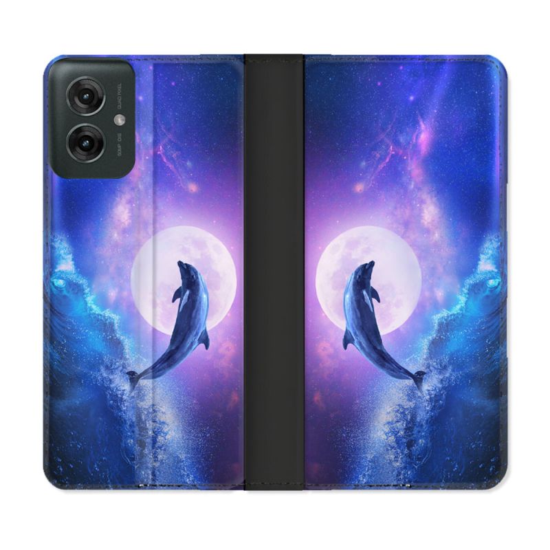 Housse cuir portefeuille Pour Motorola G55 5G Animal Dauphin Vague
