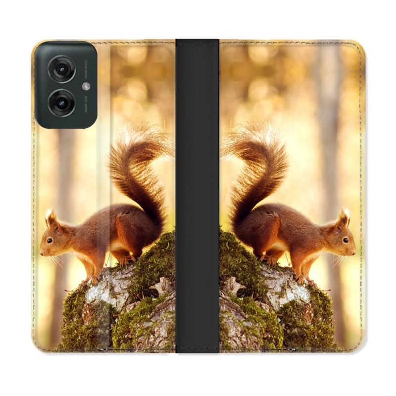 Housse cuir portefeuille Pour Motorola G55 5G Animal Ecureuil Bois
