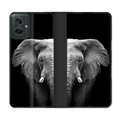 Housse cuir portefeuille Pour Motorola G55 5G Animal Elephant Noir