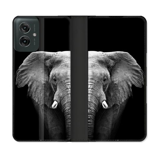 Housse cuir portefeuille Pour Motorola G55 5G Animal Elephant Noir