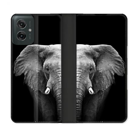 Housse cuir portefeuille Pour Motorola G55 5G Animal Elephant Noir