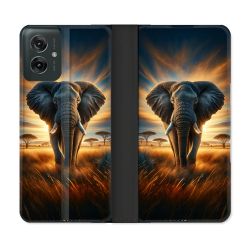 Housse cuir portefeuille Pour Motorola G55 5G Animal Elephant Savane