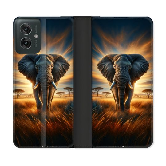 Housse cuir portefeuille Pour Motorola G55 5G Animal Elephant Savane
