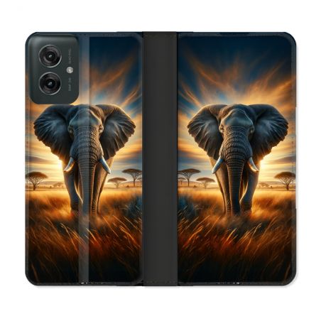 Housse cuir portefeuille Pour Motorola G55 5G Animal Elephant Savane