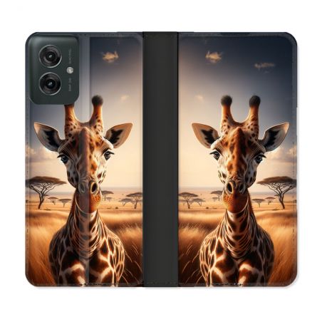 Housse cuir portefeuille Pour Motorola G55 5G Animal Girafe Savane