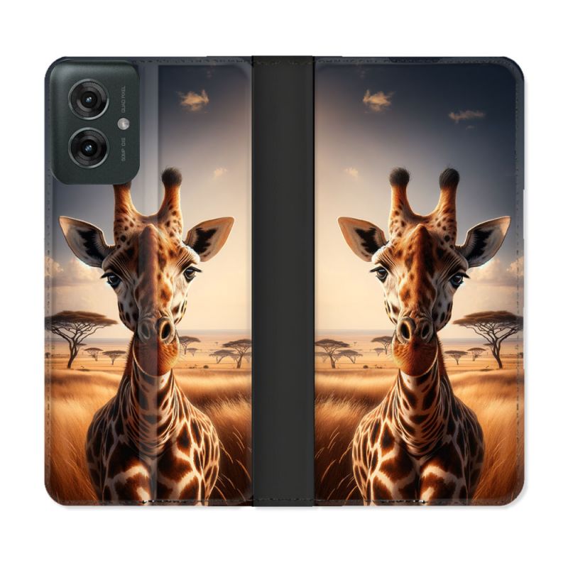 Housse cuir portefeuille Pour Motorola G55 5G Animal Girafe Savane