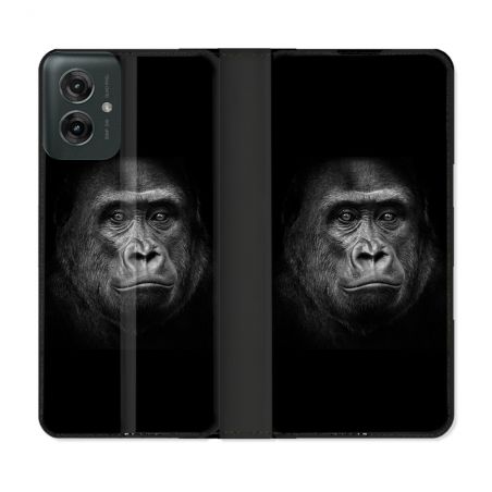 Housse cuir portefeuille Pour Motorola G55 5G Animal Gorille Noir