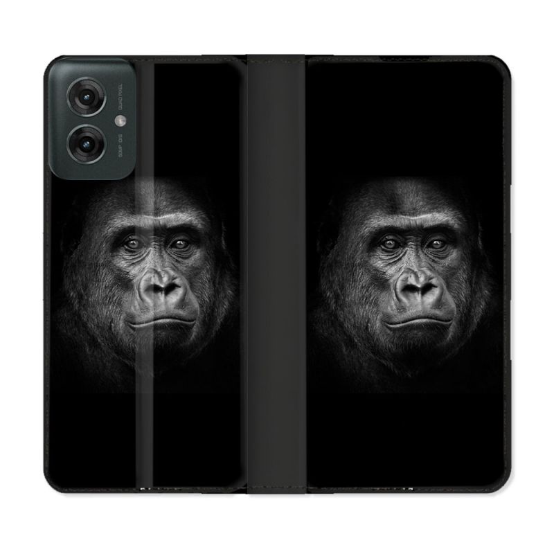 Housse cuir portefeuille Pour Motorola G55 5G Animal Gorille Noir