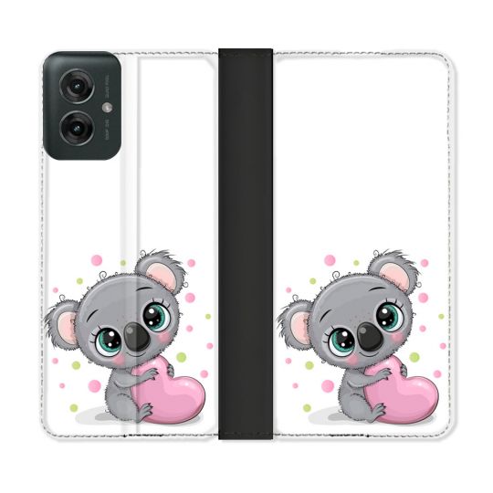 Housse cuir portefeuille Pour Motorola G55 5G Animal Koala Cœur