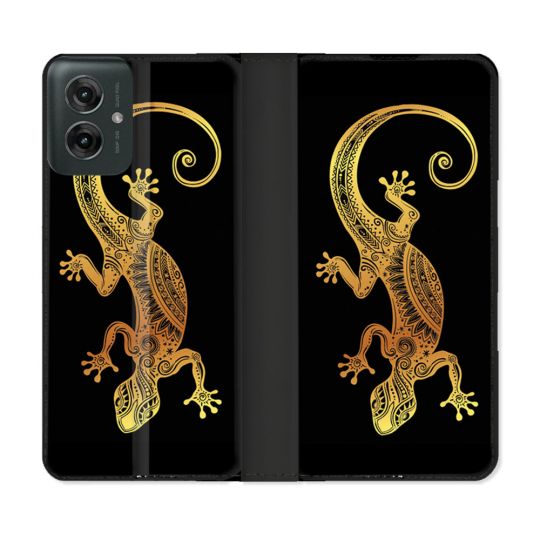 Housse cuir portefeuille Pour Motorola G55 5G Animal Lezard Noir