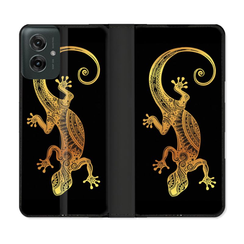 Housse cuir portefeuille Pour Motorola G55 5G Animal Lezard Noir