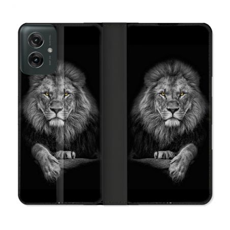 Housse cuir portefeuille Pour Motorola G55 5G Animal Lion Majestueux