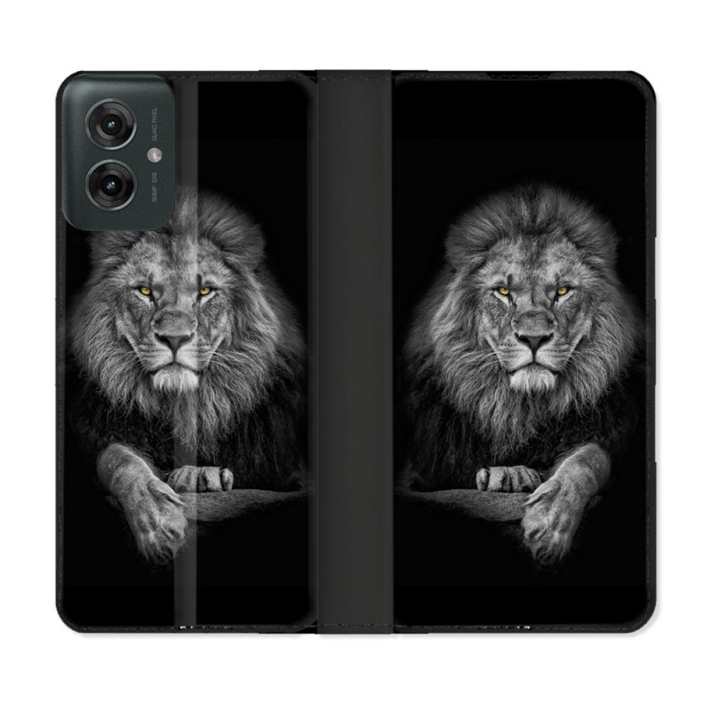 Housse cuir portefeuille Pour Motorola G55 5G Animal Lion Majestueux