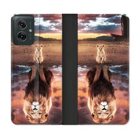 Housse cuir portefeuille Pour Motorola G55 5G Animal Lion Reflet