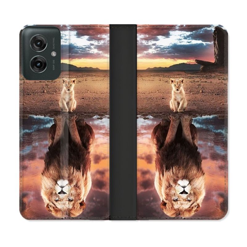 Housse cuir portefeuille Pour Motorola G55 5G Animal Lion Reflet