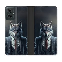 Housse cuir portefeuille Pour Motorola G55 5G Animal Loup Business