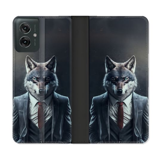 Housse cuir portefeuille Pour Motorola G55 5G Animal Loup Business