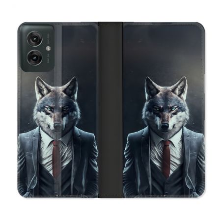Housse cuir portefeuille Pour Motorola G55 5G Animal Loup Business