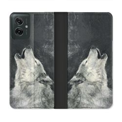 Housse cuir portefeuille Pour Motorola G55 5G Animal Loup Hurlement