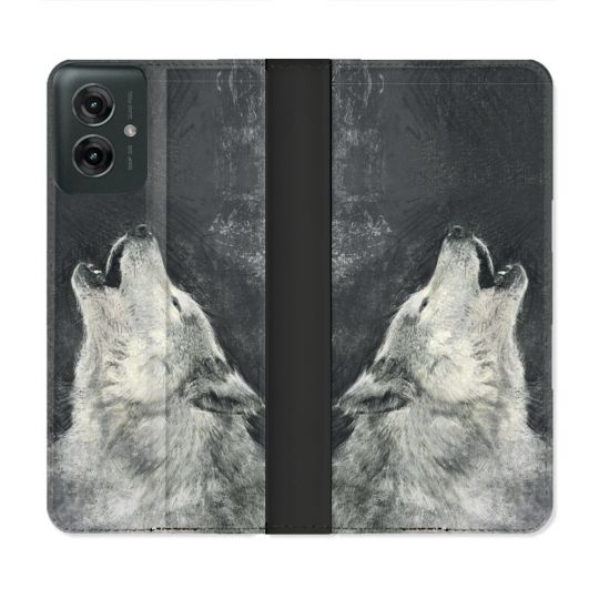 Housse cuir portefeuille Pour Motorola G55 5G Animal Loup Hurlement