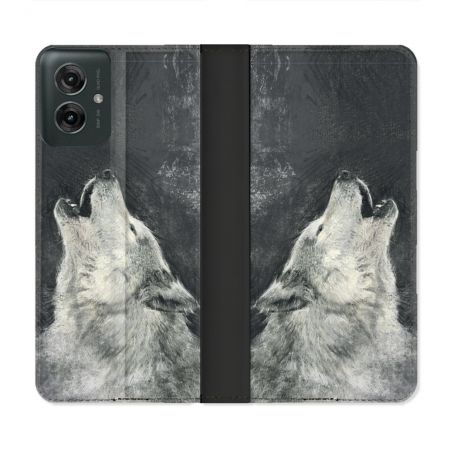 Housse cuir portefeuille Pour Motorola G55 5G Animal Loup Hurlement
