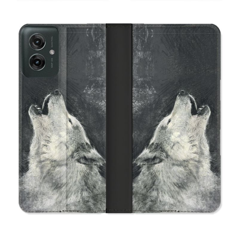 Housse cuir portefeuille Pour Motorola G55 5G Animal Loup Hurlement