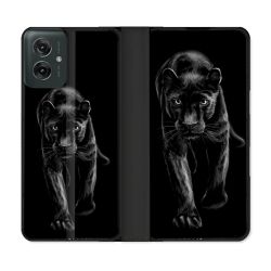 Housse cuir portefeuille Pour Motorola G55 5G Animal Panthère Noire