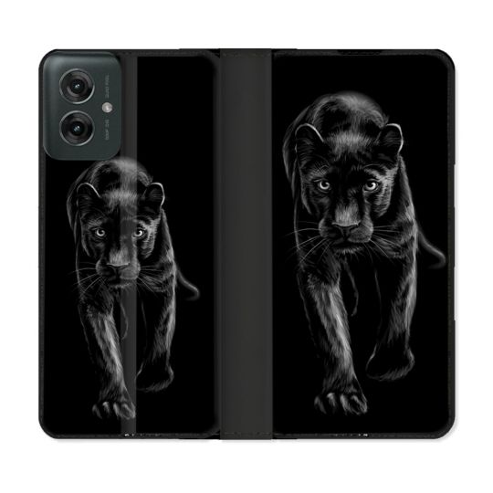 Housse cuir portefeuille Pour Motorola G55 5G Animal Panthère Noire