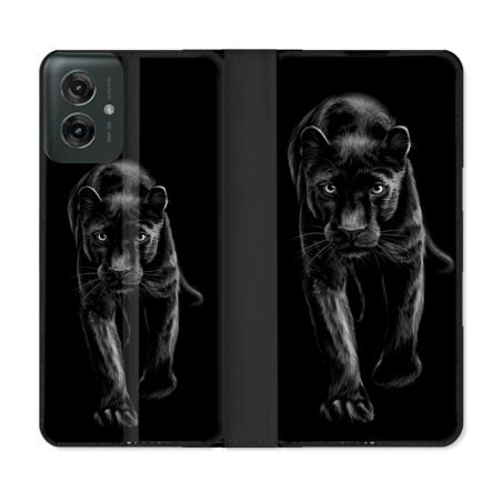 Housse cuir portefeuille Pour Motorola G55 5G Animal Panthère Noire