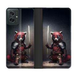 Housse cuir portefeuille Pour Motorola G55 5G Animal Raton Samouraï