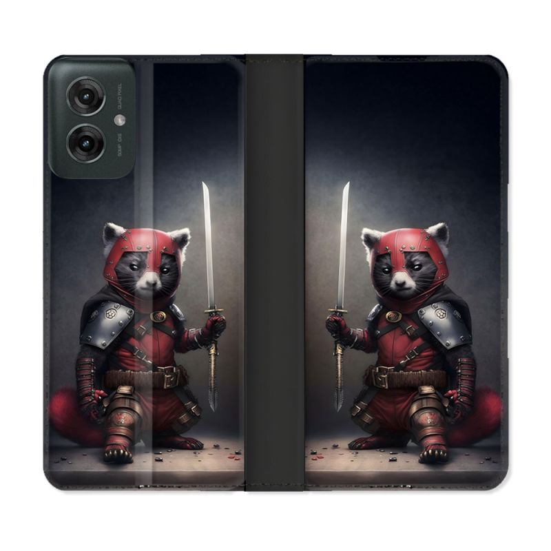 Housse cuir portefeuille Pour Motorola G55 5G Animal Raton Samouraï