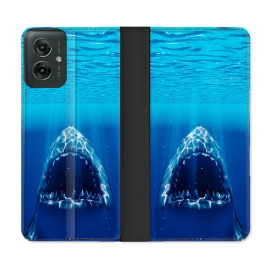 Housse cuir portefeuille Pour Motorola G55 5G Animal Requin Dent