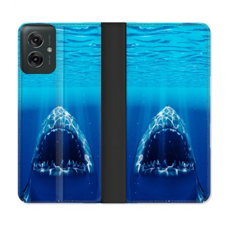 Housse cuir portefeuille Pour Motorola G55 5G Animal Requin Dent