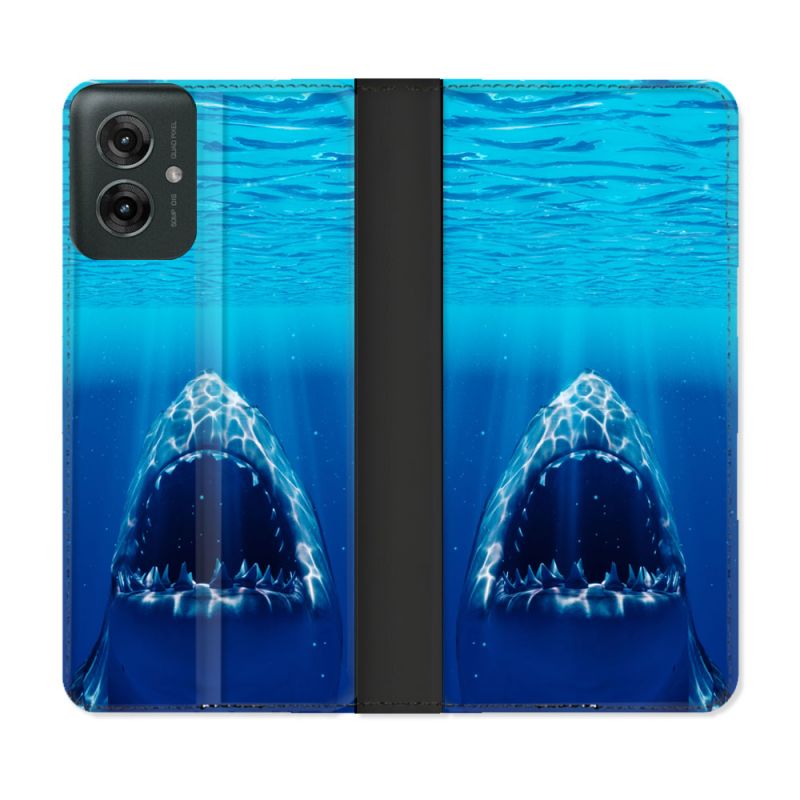 Housse cuir portefeuille Pour Motorola G55 5G Animal Requin Dent
