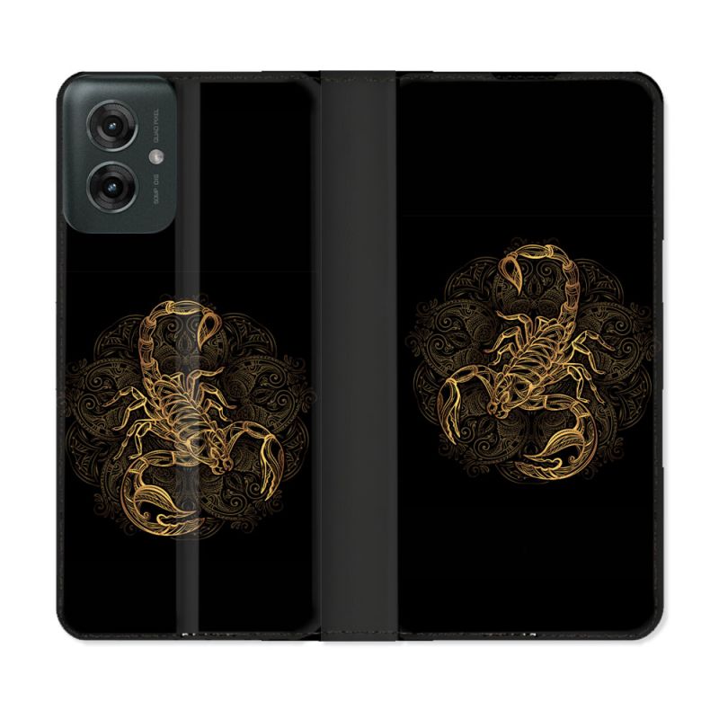 Housse cuir portefeuille Pour Motorola G55 5G Animal Scorpion Fresque