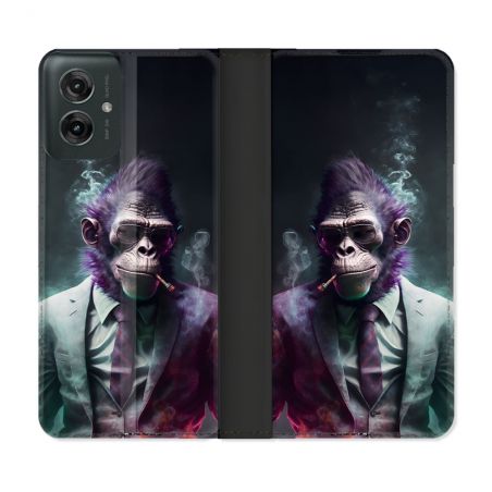 Housse cuir portefeuille Pour Motorola G55 5G Animal Singe Business