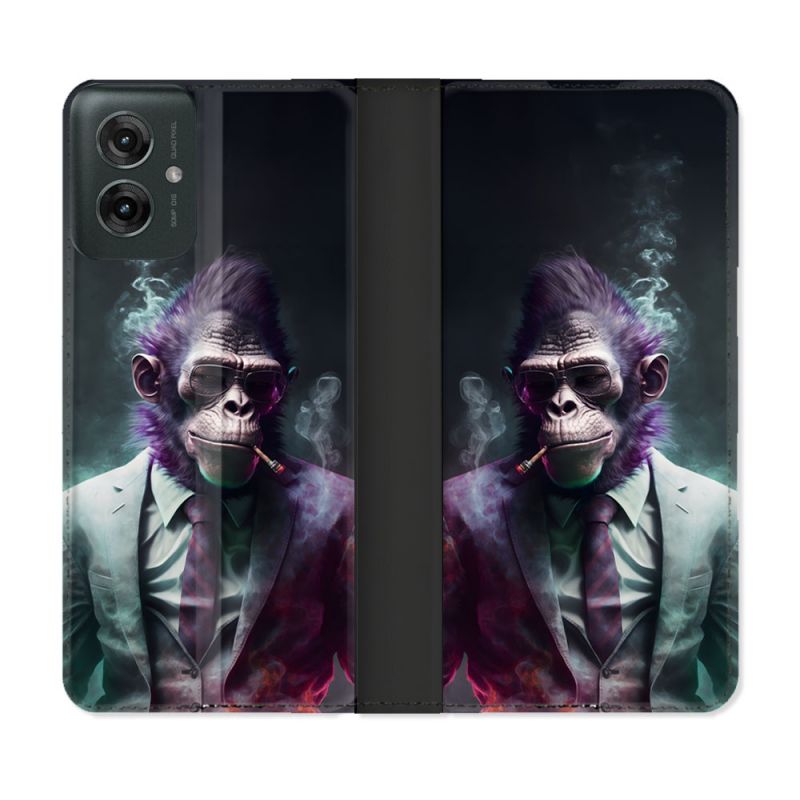 Housse cuir portefeuille Pour Motorola G55 5G Animal Singe Business