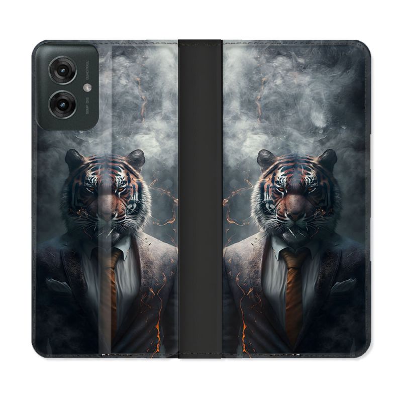 Housse cuir portefeuille Pour Motorola G55 5G Animal Tigre Business