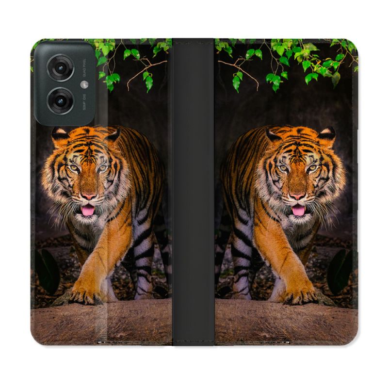 Housse cuir portefeuille Pour Motorola G55 5G Animal Tigre Jungle