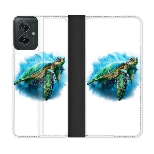 Housse cuir portefeuille Pour Motorola G55 5G Animal Tortue Blanche multicolore