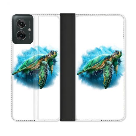 Housse cuir portefeuille Pour Motorola G55 5G Animal Tortue Blanche multicolore