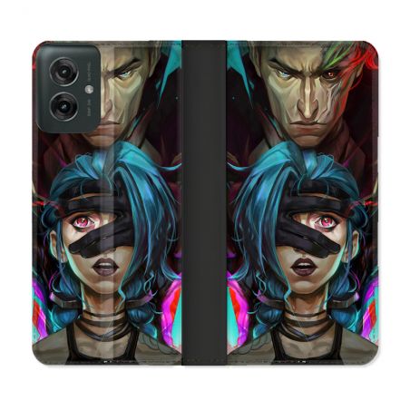 Housse cuir portefeuille Pour Motorola G55 5G Arcane Jinx Bleu